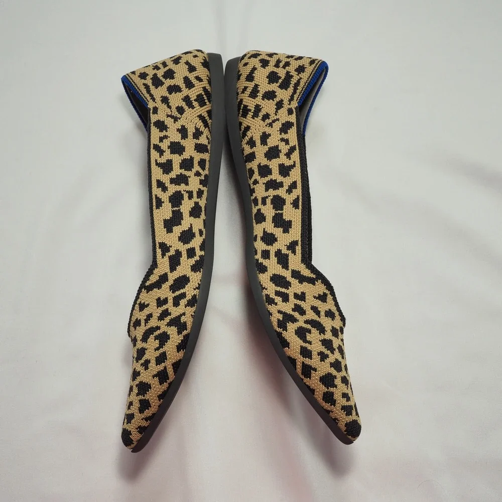 Rothys The Point Women 8.5 Brown Leopard Animal Print Ballet Flats Pointed Shoes